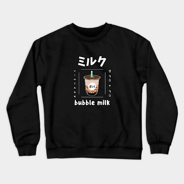 Milk Cow Kawaii Farmer Tea Japanese Crewneck Sweatshirt by Flowering Away